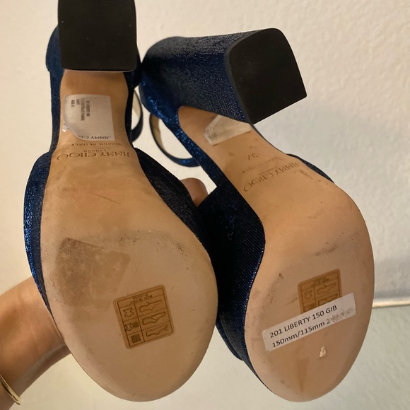 New Jimmy Choo Blue metallic Liberty 150 Sandals 37 $995 - Picture 14 of 15